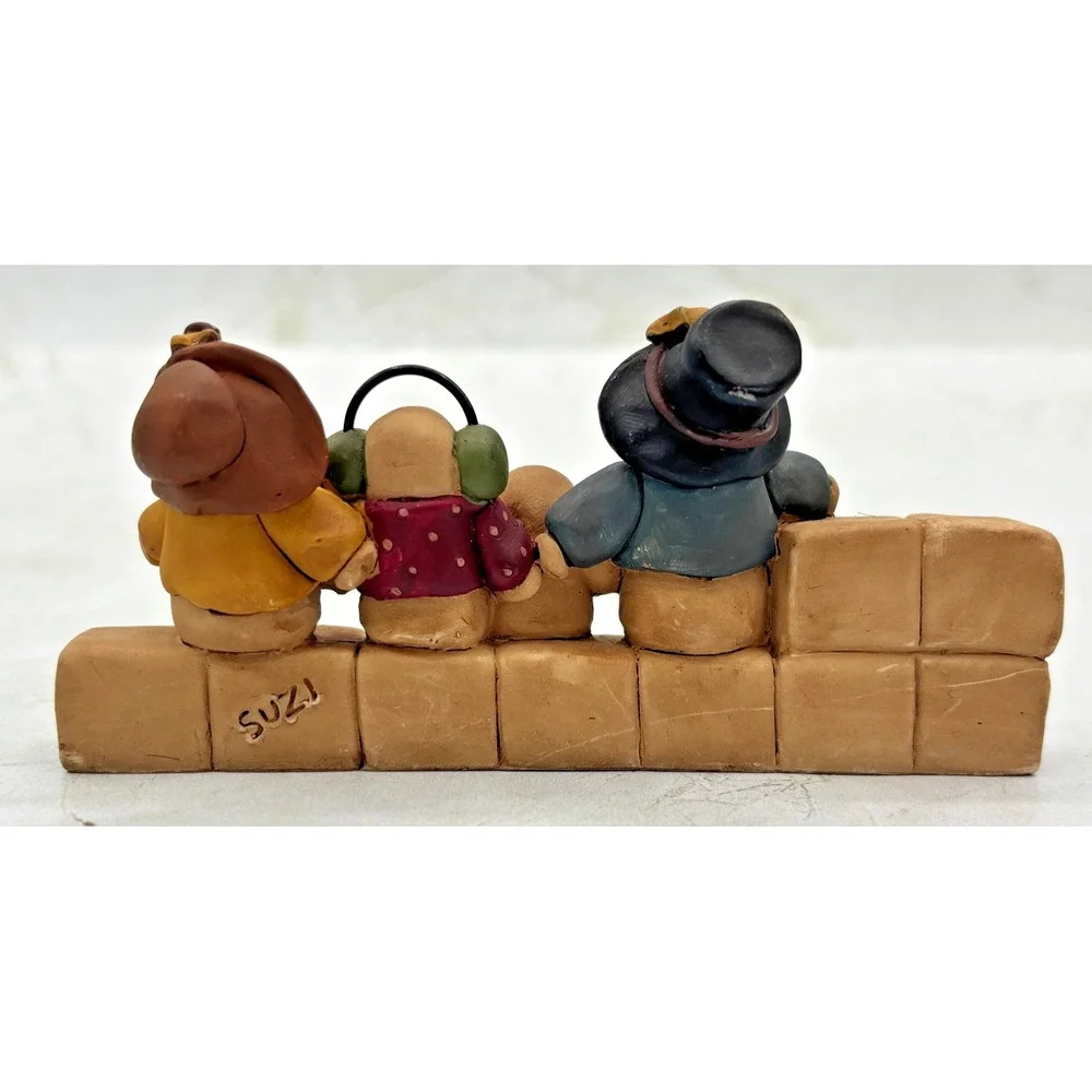 Blossom Bucket I‎ Love Snowmen Block Figurine Suzi Skoglund Resin Vintage